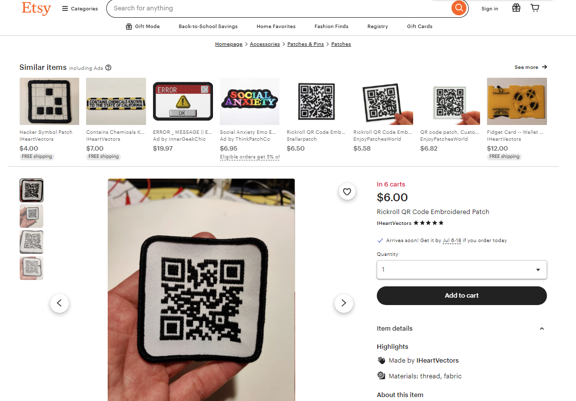 Kodi i embroidered qr rick roll nga Etsy.png