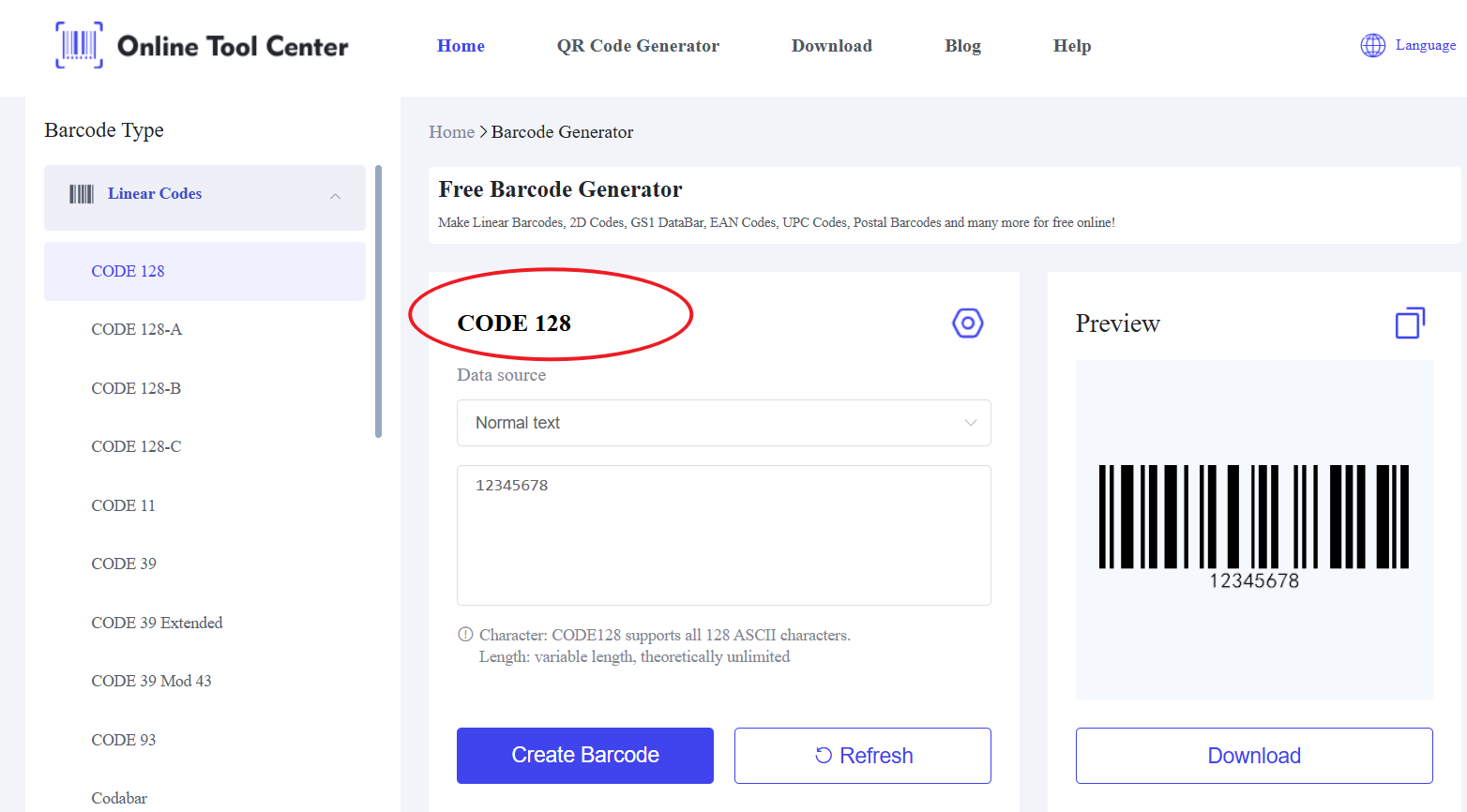 gjenerator i kodit 128 barcode