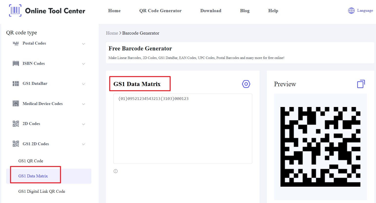 GS1 Matrix barcode generator