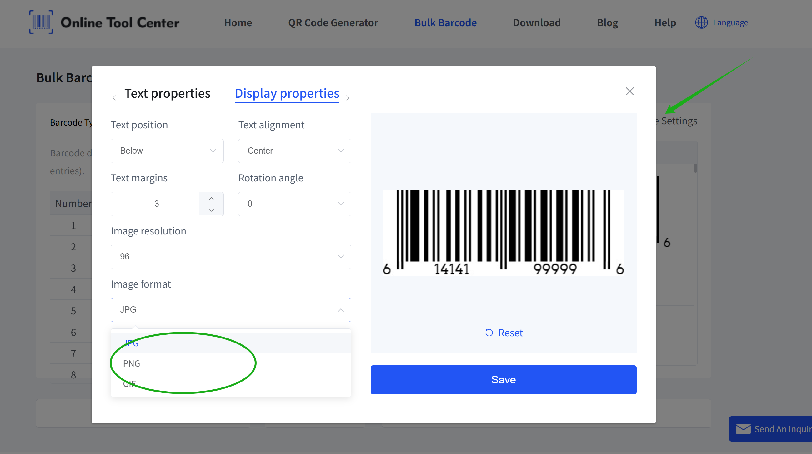choose barcode image format zgjedh formatin e imazhit barcode