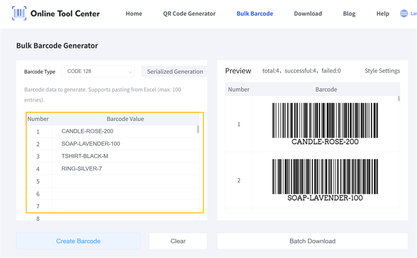 erate multiple barcodes përcakto kode të shumta