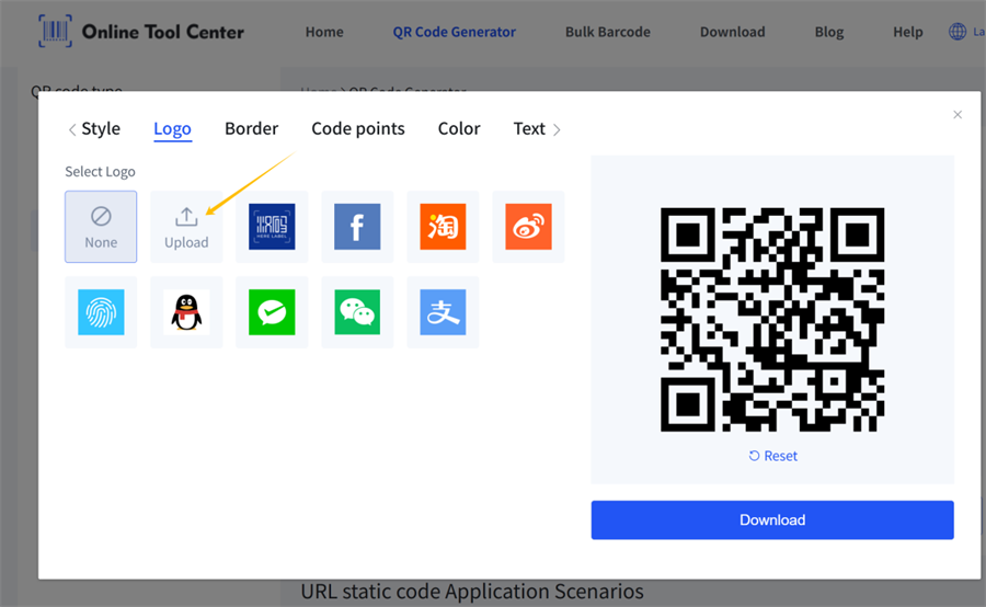 ngarko logon n&euml; gjeneratorin e kodeve qr