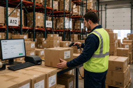scanning barcodes in warehouse skanimi i kodeve në magazinë